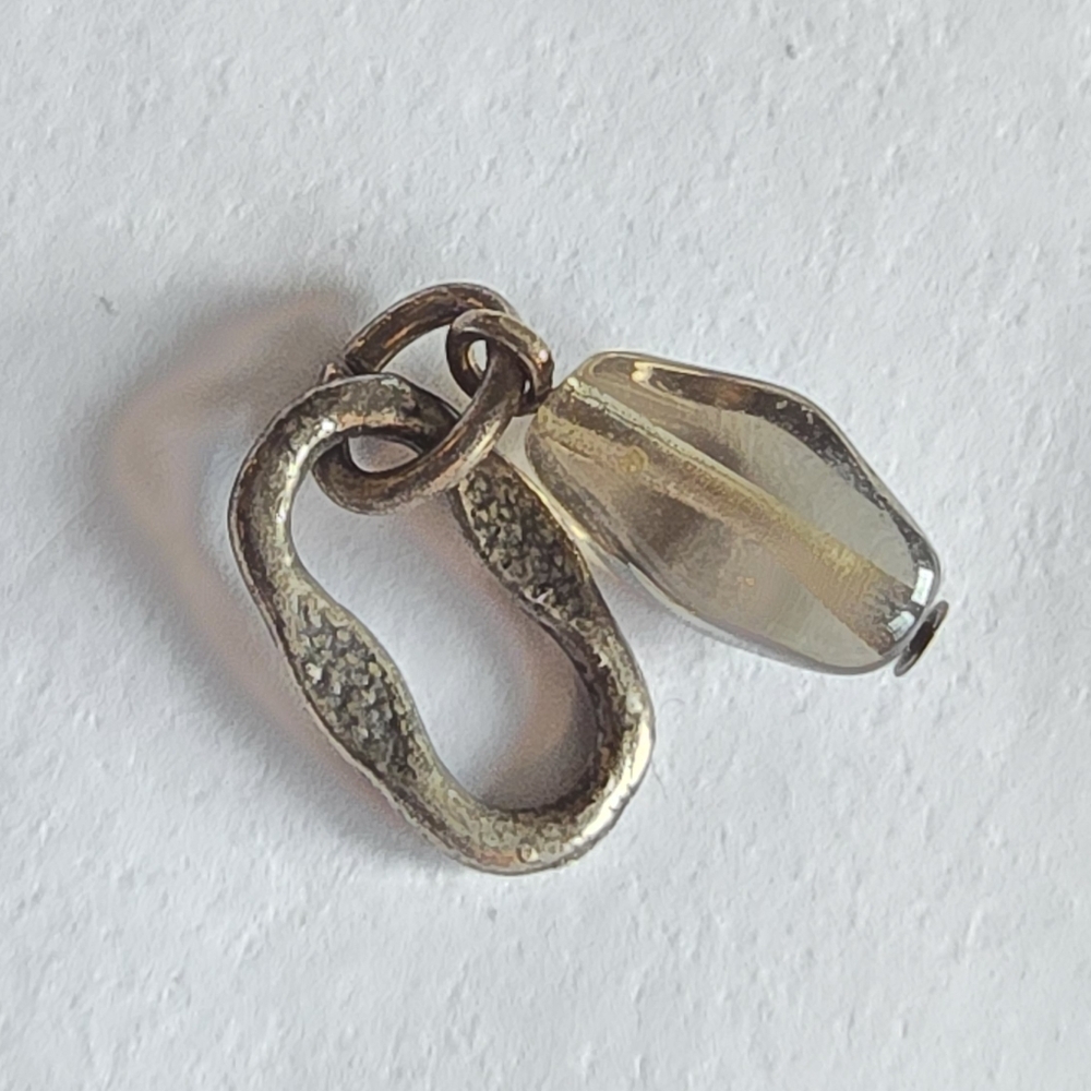 Tiny pendant charm grey bead silver tone